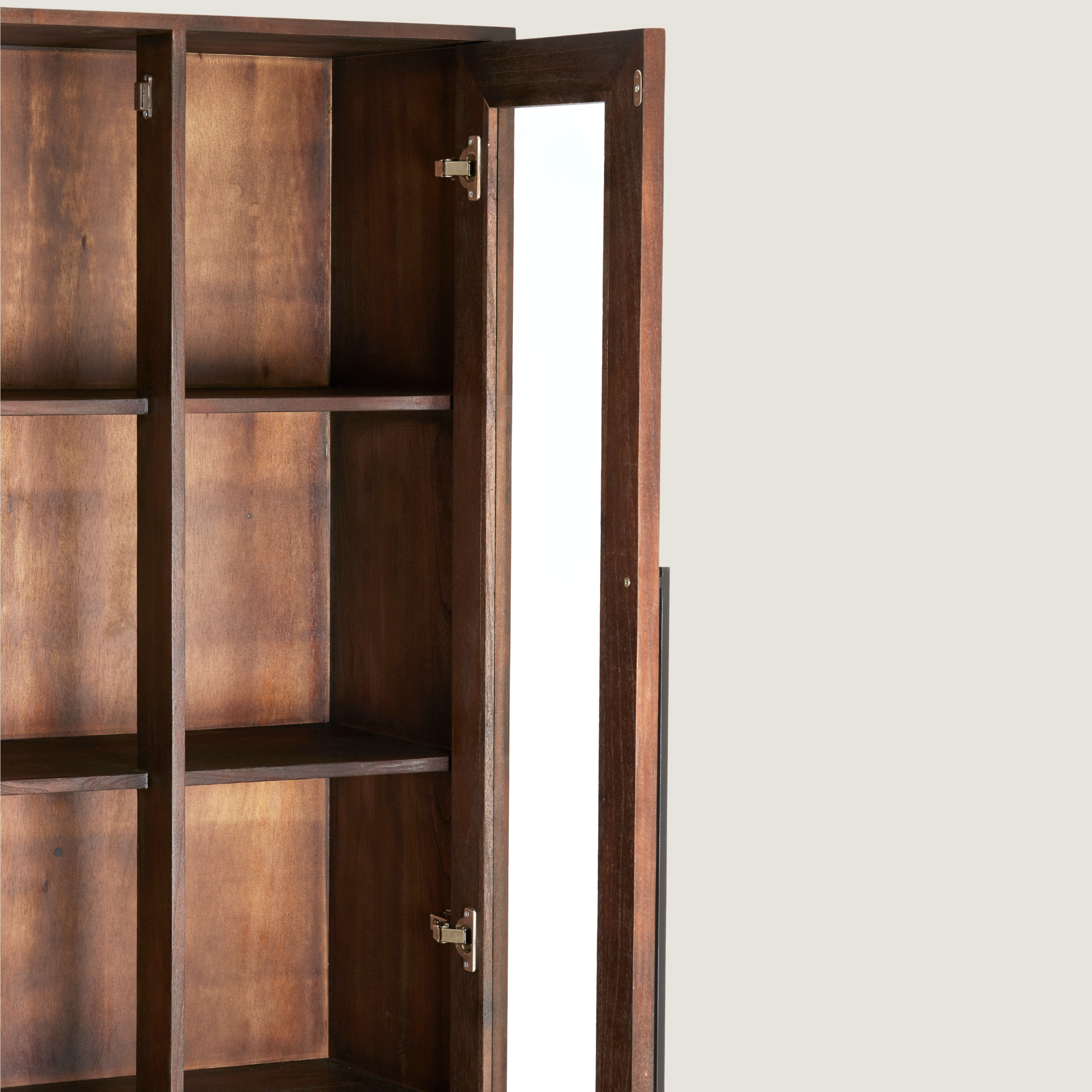 Denali - Tall Dark Wood Display Shelf Cabinet With Glass Doors