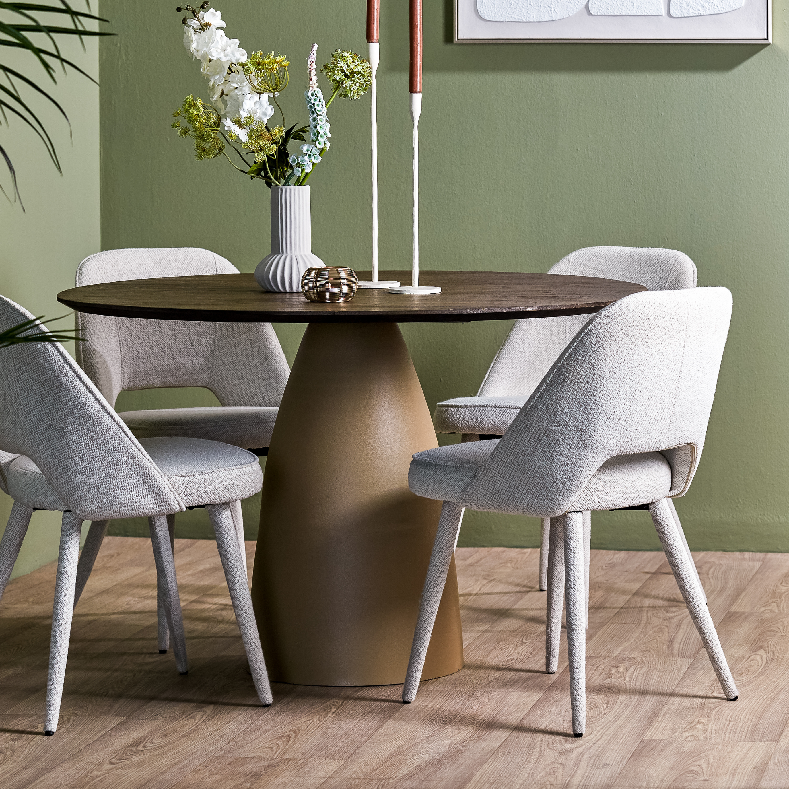 Faro - Round Mango Wood Dining Table Conical Base in Matte Beige