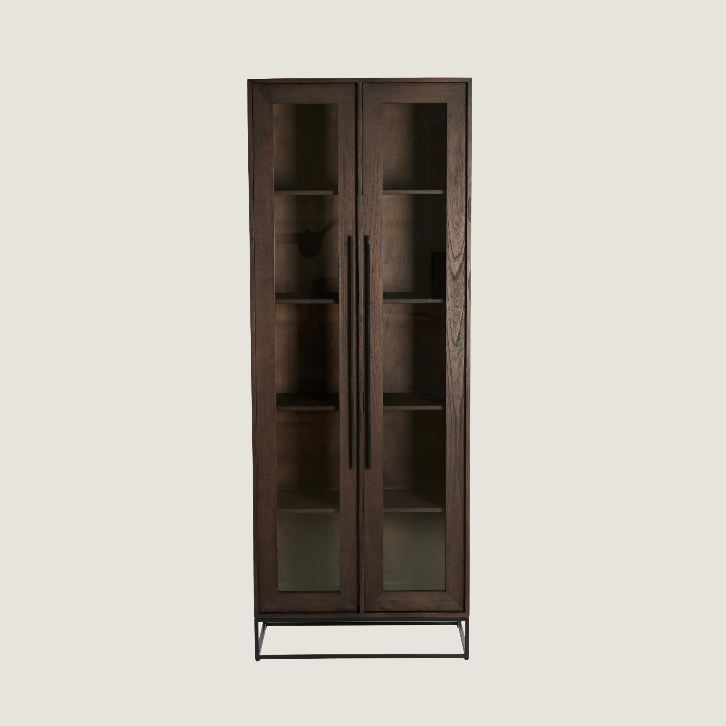 Denali - Tall Dark Wood Display Shelf Cabinet With Glass Doors