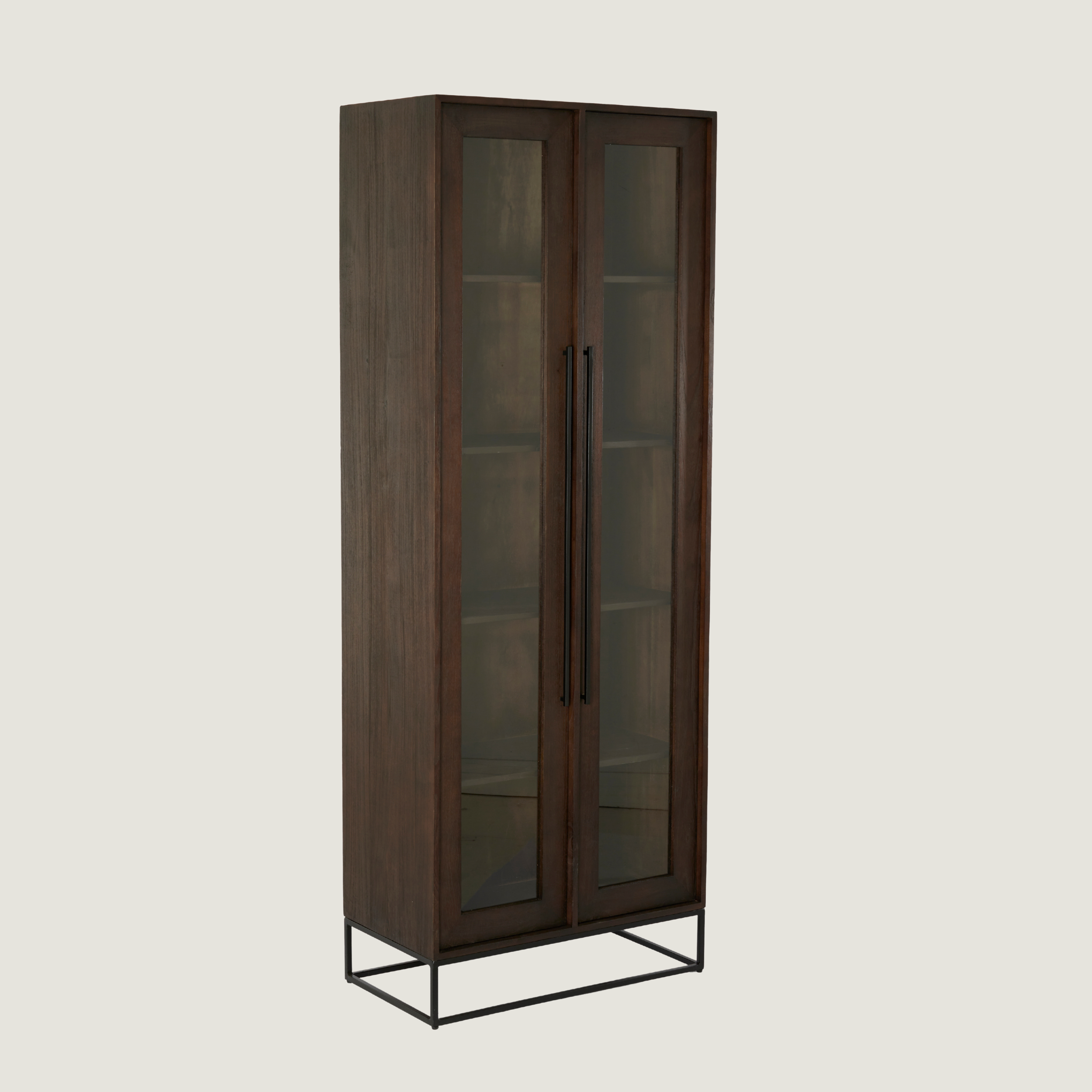 Denali - Tall Dark Wood Display Shelf Cabinet With Glass Doors