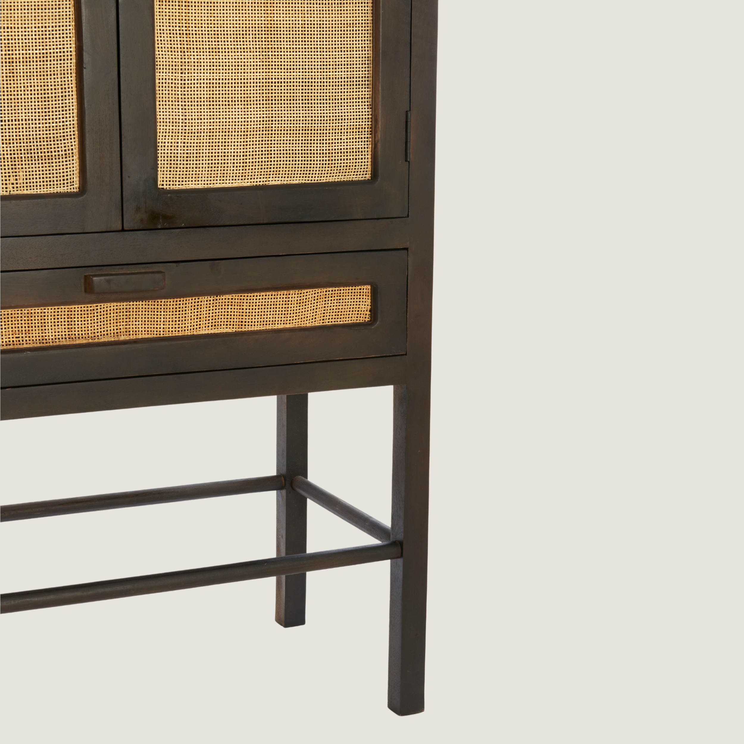 Kyoto - Dark Mango Wood & Rattan Standing Display Cabinet