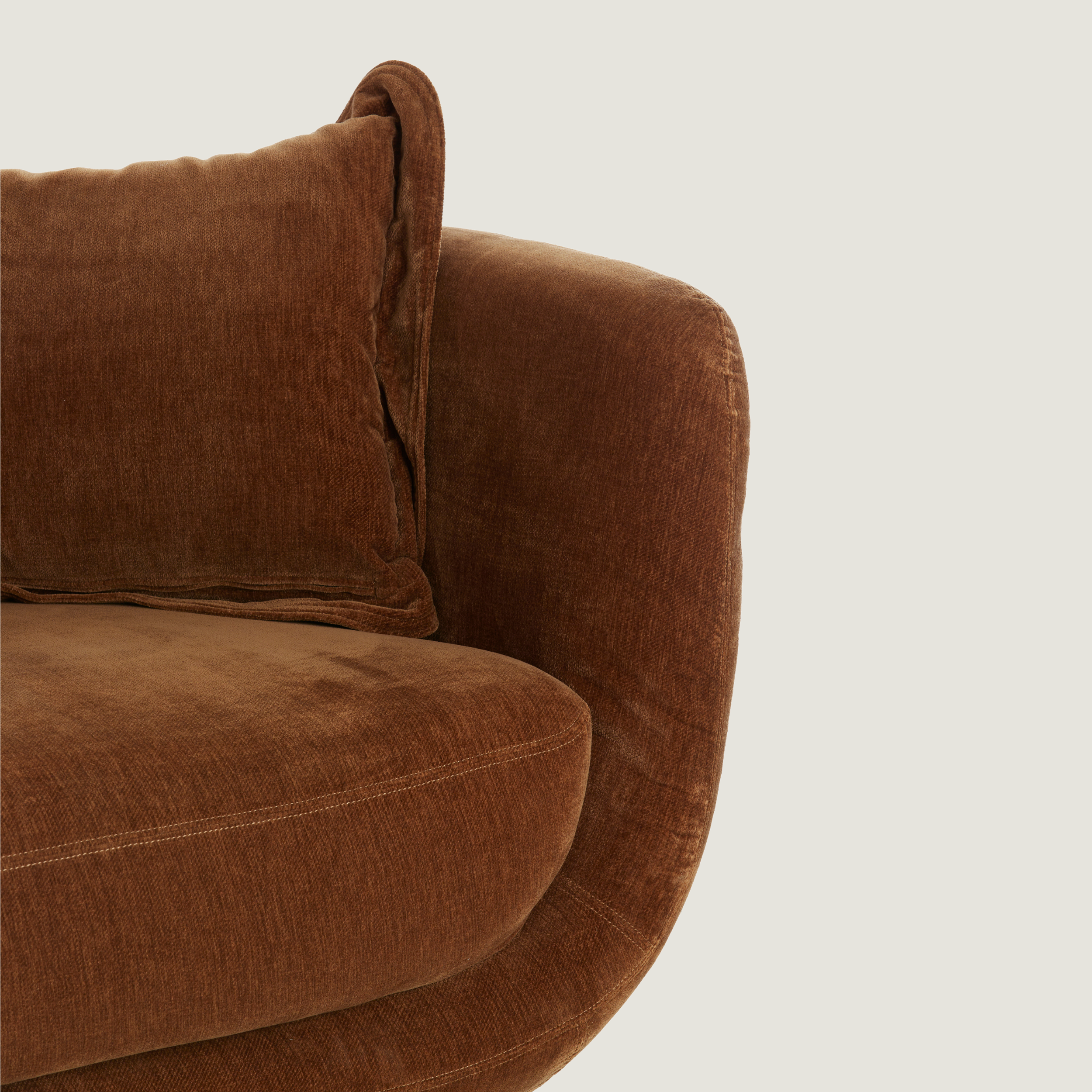 Curved Soft Textured 3 Seater Sofa In Rust Brown