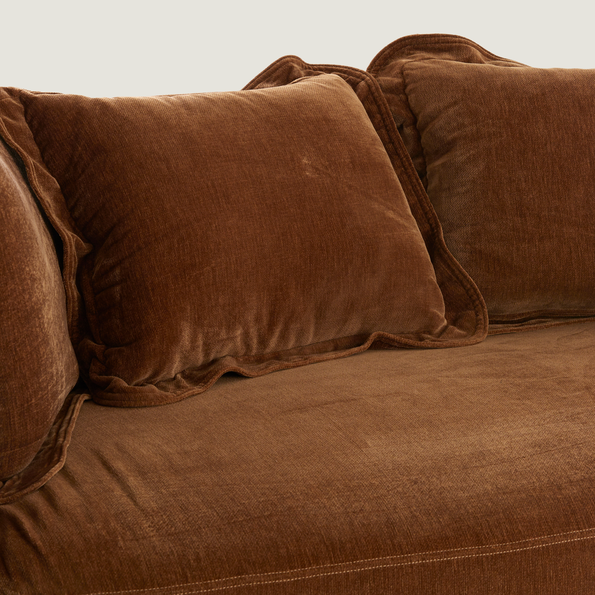 Curved Soft Textured 3 Seater Sofa In Rust Brown
