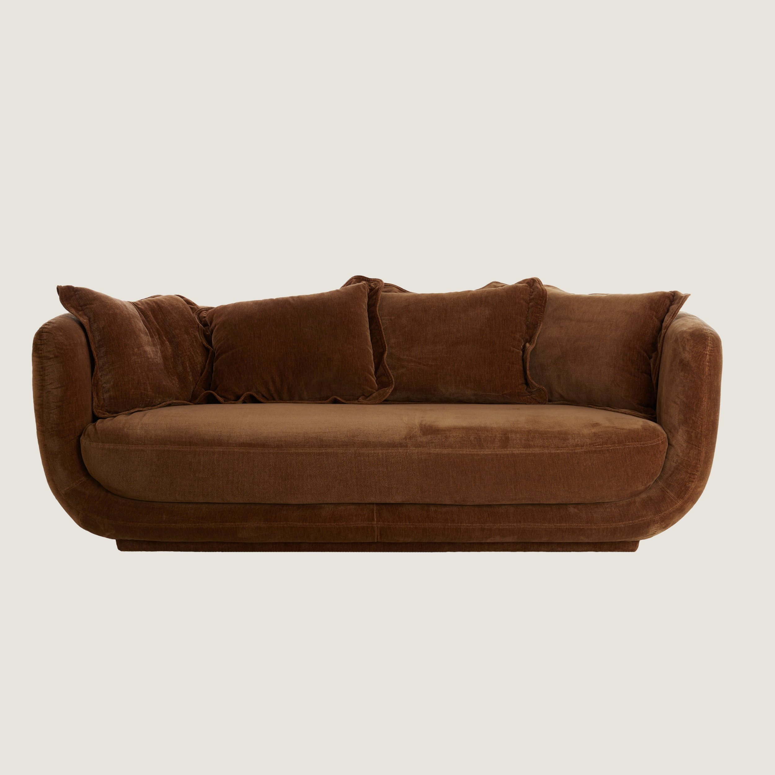 Curved Soft Textured 3 Seater Sofa In Rust Brown