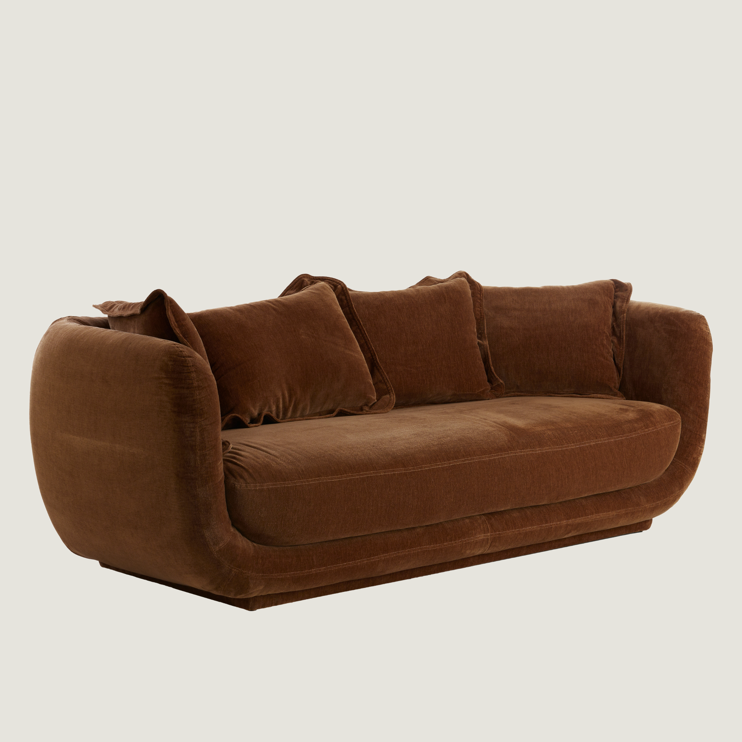 Curved Soft Textured 3 Seater Sofa In Rust Brown