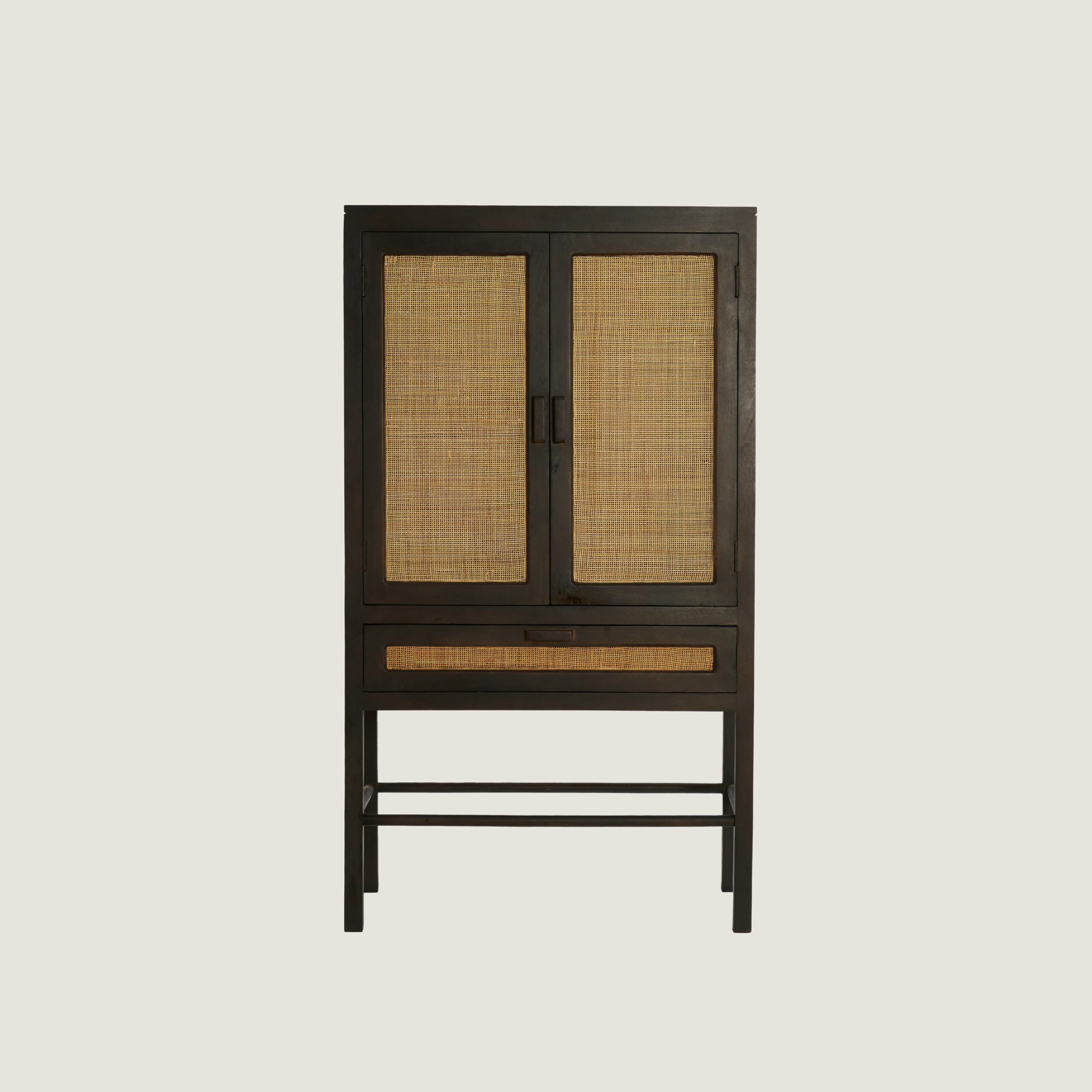 Kyoto - Dark Mango Wood & Rattan Standing Display Cabinet