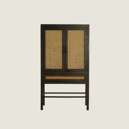 Kyoto - Dark Mango Wood & Rattan Standing Display Cabinet