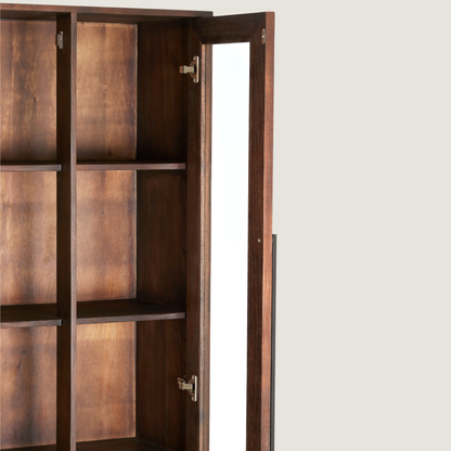 Denali - Tall Dark Wood Display Shelf Cabinet With Glass Doors