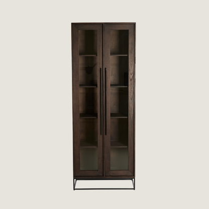 Denali - Tall Dark Wood Display Shelf Cabinet With Glass Doors