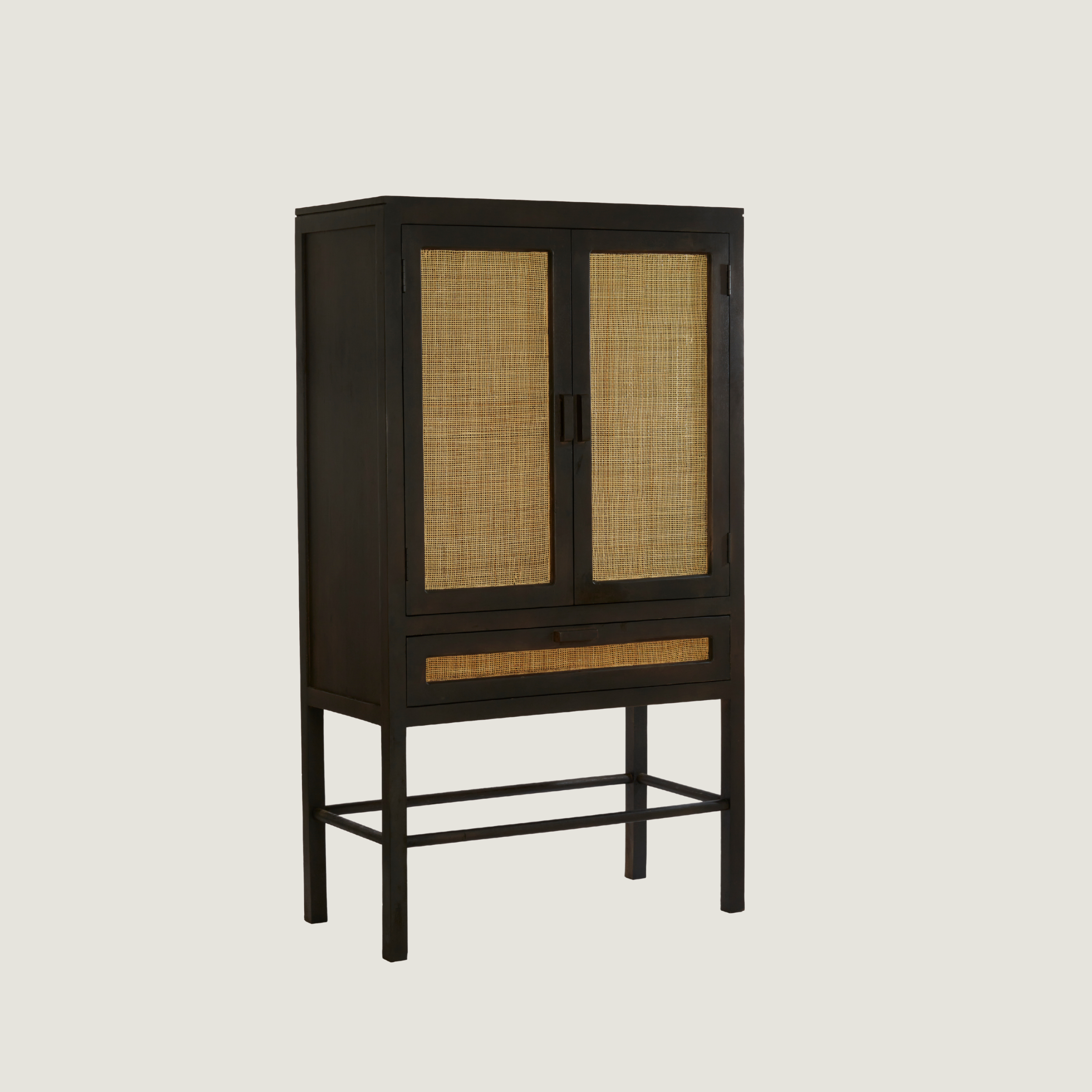 Kyoto - Dark Mango Wood & Rattan Standing Display Cabinet