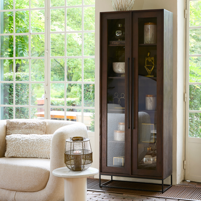 Denali - Tall Dark Wood Display Shelf Cabinet With Glass Doors