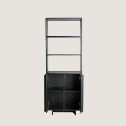 Morant - Freestanding Display Cabinet with Bookshelf In Dark in Black