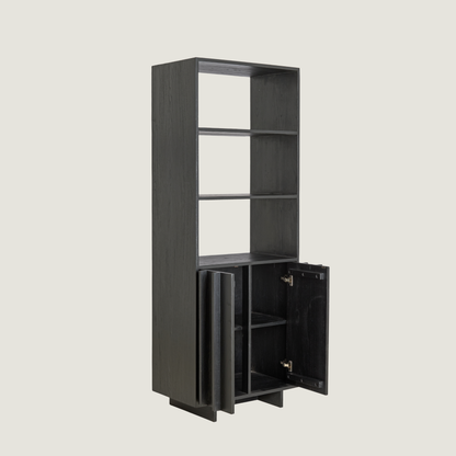 Morant - Freestanding Display Cabinet with Bookshelf In Dark in Black