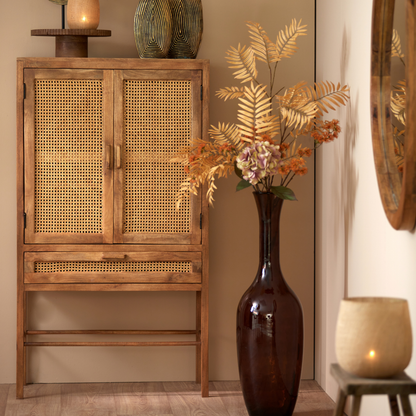 Kyoto - Light Mango Wood & Rattan Standing Display Cabinet