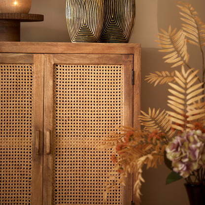 Kyoto - Light Mango Wood & Rattan Standing Display Cabinet