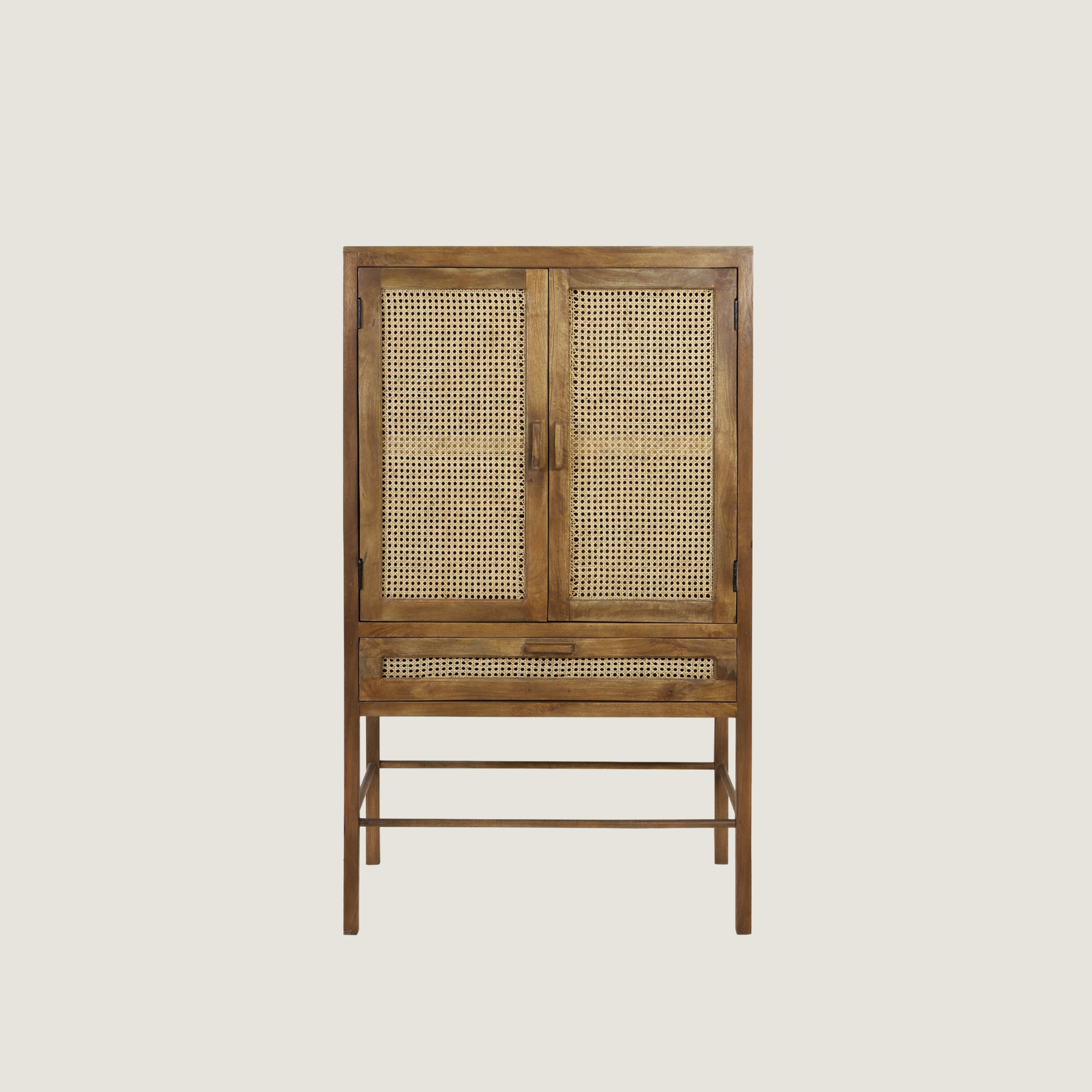 Kyoto - Light Mango Wood & Rattan Standing Display Cabinet