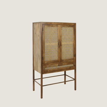 Kyoto - Light Mango Wood & Rattan Standing Display Cabinet